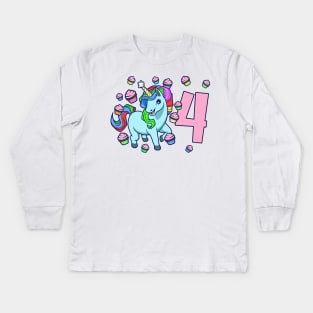 I am 4 with unicorn - girl birthday 4 years old Kids Long Sleeve T-Shirt